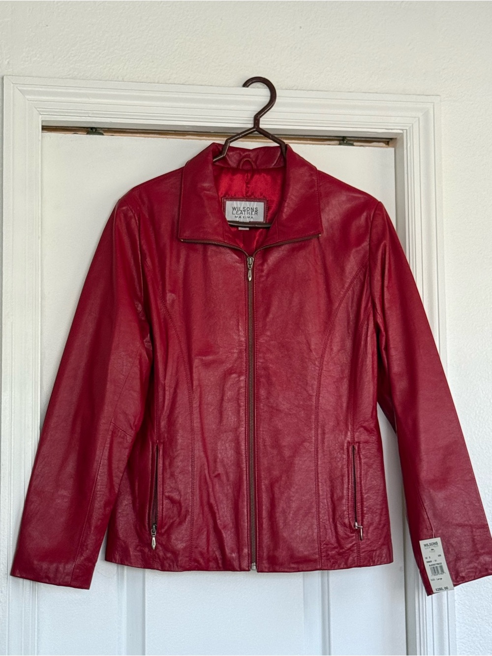 Wilsons Leather Maxima Red Zip-Front Leather Jacket